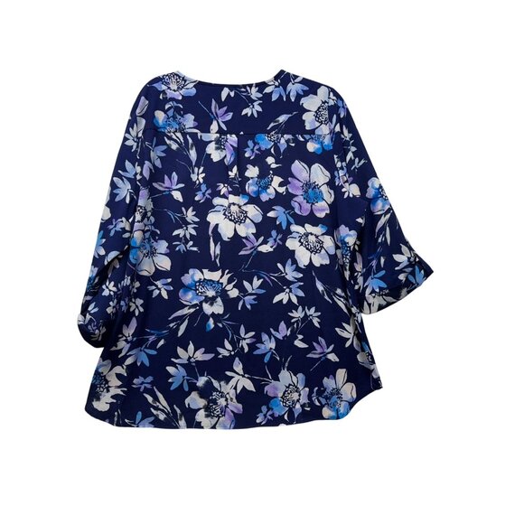 Croft & Barrow Womens Blouse XXL Navy Floral 3/4 Sleeves & Zipper Accent - Picture 7 of 9